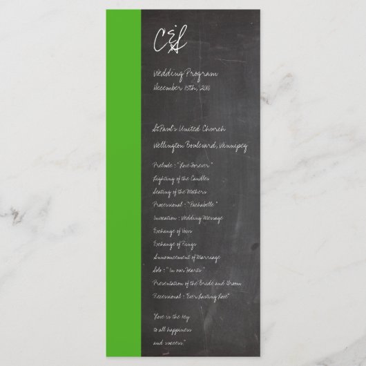 Chalkboard Groene Huwelijksprogramma's Programma (Voorkant)