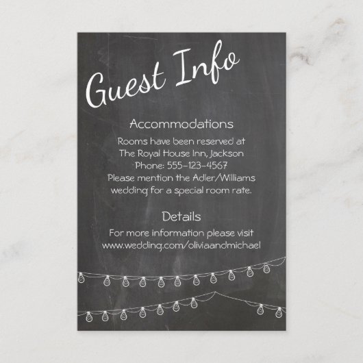 Chalkboard Guest Information met verlichting Informatiekaartje (Voorkant)