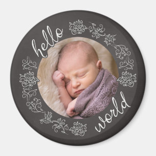 Chalkboard Hallo Baby als eerste gepersonaliseerd Magneet