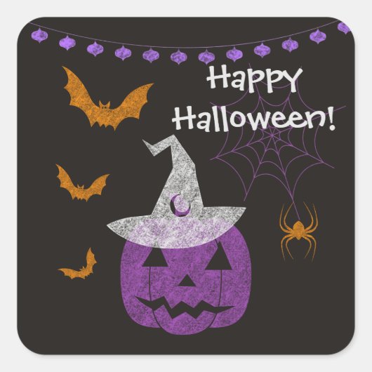 Chalkboard Halloween Square Stickers (Voorkant)