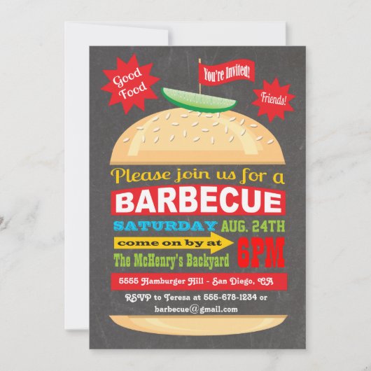 Chalkboard Hamburger Barbecue Party Invitation (Devant)