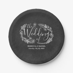 Chalkboard Handgetekende Floral Garland Bruiloft Papieren Bordje
