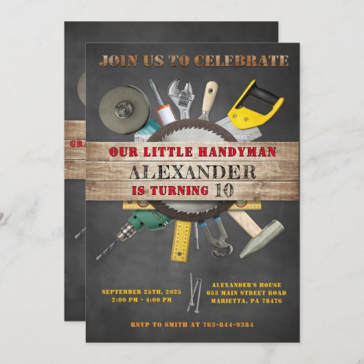Chalkboard Handyman Tools en Gadgets Verjaardag Kaart (Voorkant / Achterkant)