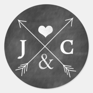 Chalkboard hartpijlen Initialen ticker Ronde Sticker