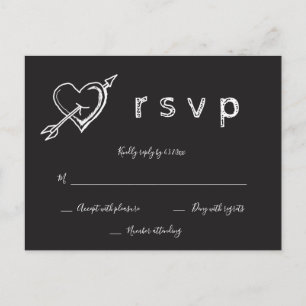 Chalkboard hartrustige bruiloft rsvp briefkaarten