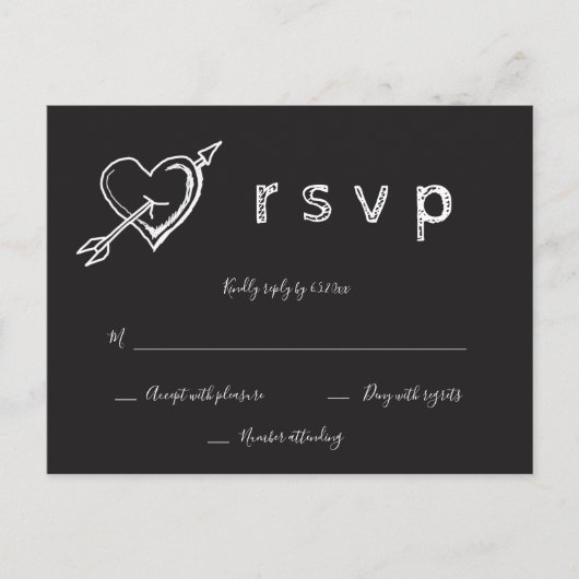 Chalkboard hartrustige bruiloft rsvp briefkaarten (Voorkant)