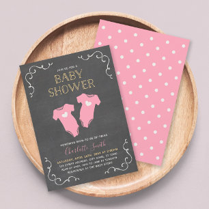 Chalkboard Hearts Twin Meisjes Roze Baby shower Kaart