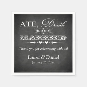  Chalkboard, Hearts Wedding Napkins 3 Servet