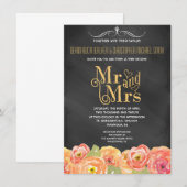 Chalkboard Herfst Floral Waterverf Wedding Invite Kaart (Voorkant / Achterkant)