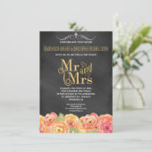 Chalkboard Herfst Floral Waterverf Wedding Invite Kaart (Staand voorkant)