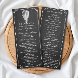 Chalkboard hete luchtballon bruiloft programma