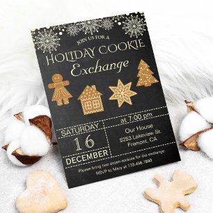 Chalkboard Holiday Cookie Exchange Party Invite Kaart