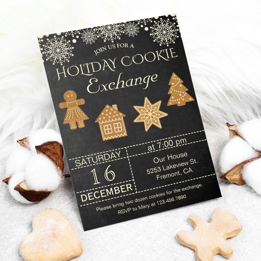 Chalkboard Holiday Cookie Exchange Party Invite Kaart