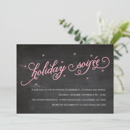 Chalkboard Holiday Soirée kerstparty Invite Kaart (Staand voorkant)