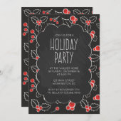 Chalkboard Holly Berries Fête Invitation (Devant / Derrière)
