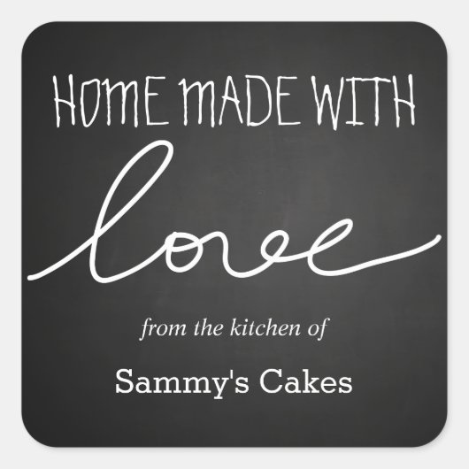 Chalkboard Home Made Met Liefde Typografie Vierkante Sticker (Voorkant)