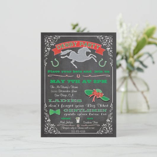 Chalkboard Horse Racing Derby Party uitnodiging (Staand voorkant)