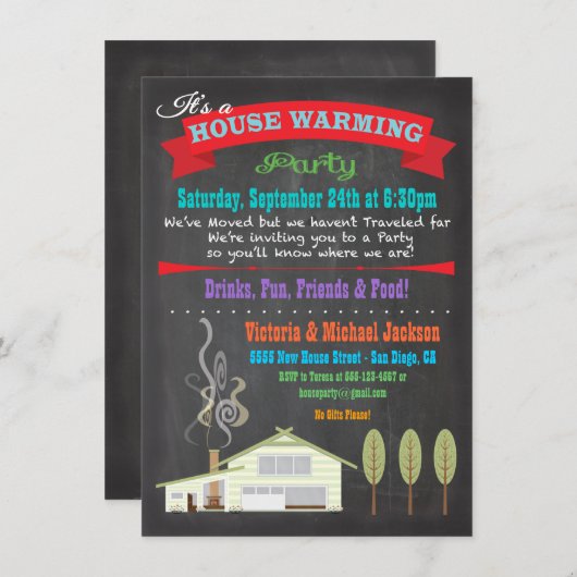 Chalkboard House Warming Party Invitations (Devant / Derrière)