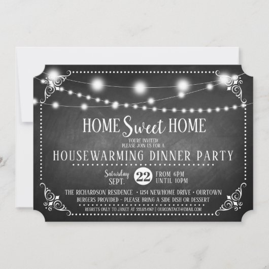 Chalkboard Houseécher Dîner Fête Invitation (Devant)