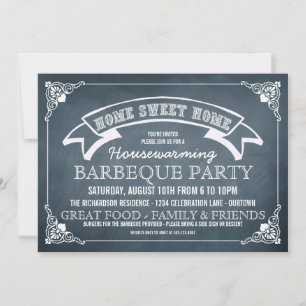 Chalkboard Housewarming BBQ Party Invitation Kaart