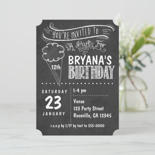Chalkboard Ice Cream Invitations de fête d'anniver (Debout devant)