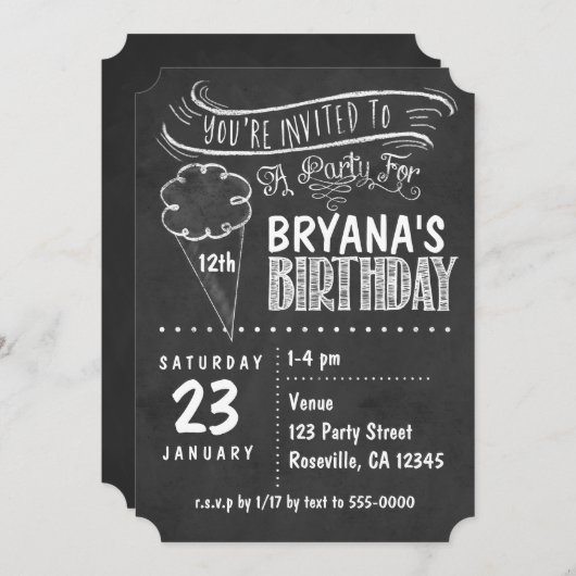 Chalkboard Ice Cream Invitations de fête d'anniver (Devant / Derrière)
