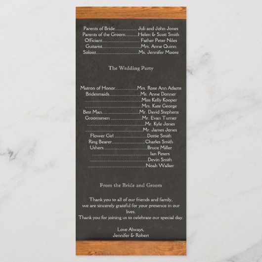 Chalkboard Inséparable Wedding Programme (Dos)