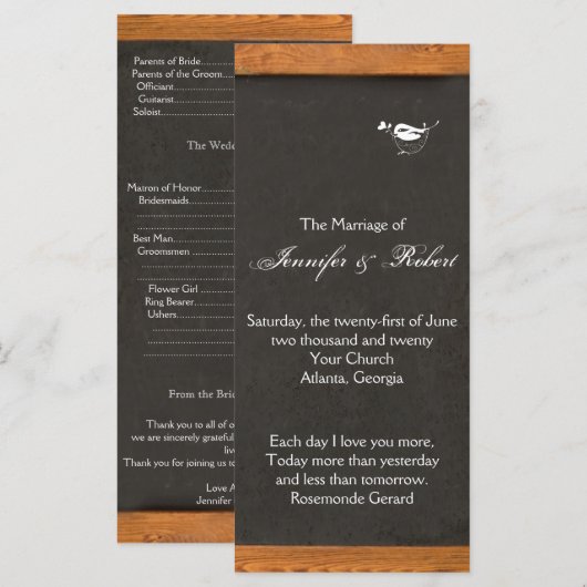 Chalkboard Inséparable Wedding Programme (Devant / Derrière)