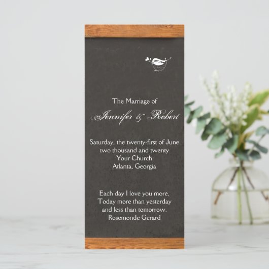 Chalkboard Inséparable Wedding Programme (Debout devant)