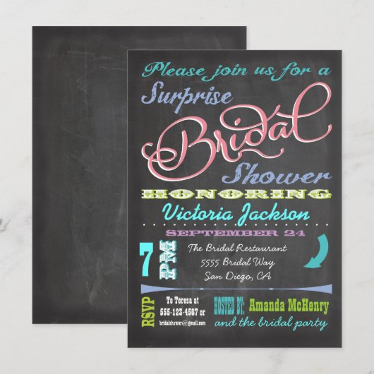 Chalkboard Invitations surprises de douche nuptial (Devant / Derrière)