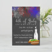 Chalkboard Juli Vierde Vuurwerk Feest Uitnodiging (Staand voorkant)