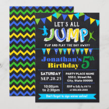 Chalkboard Jump verjaardag trampoline blauw feest