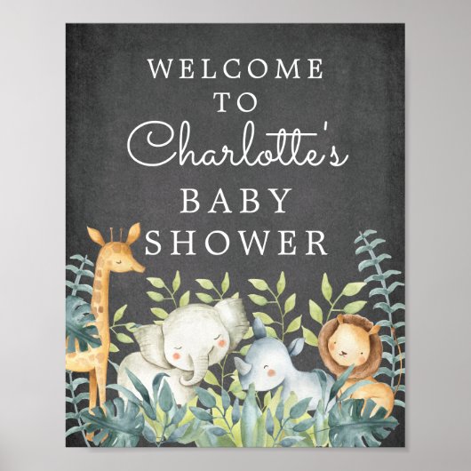 Chalkboard Jungle Animals Baby shower Affiche de b (Devant)