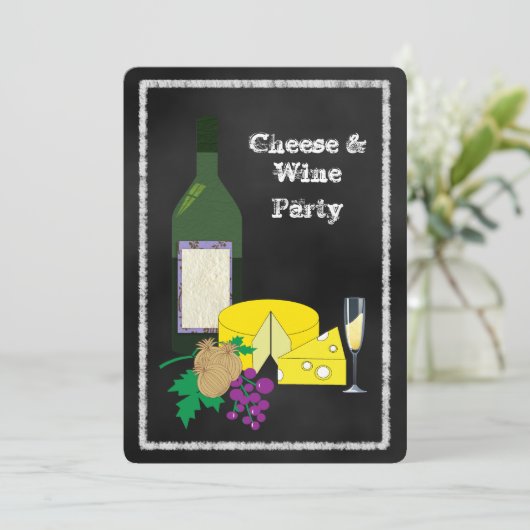 Chalkboard kaas en wijn vieren feest uitnodiging (Staand voorkant)