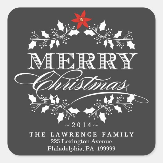 Chalkboard Kerst Holly krans Adres Stickers (Voorkant)