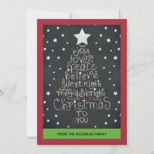 Chalkboard kersthand met brieftertype - familiefot feestdagenkaart