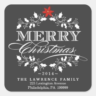 Chalkboard Kerstmis Holly WreatAddress Stickers