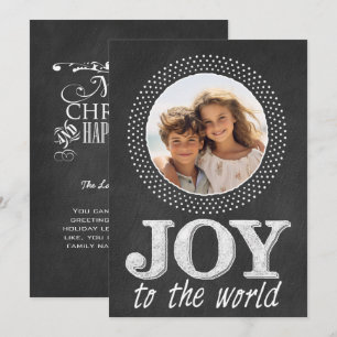 Chalkboard kersttypografie Foto Joy World Feestdagenkaart