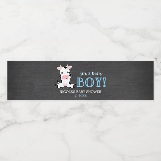 Chalkboard Koe Boy Baby shower Waterfles Etiket (Enkel label)