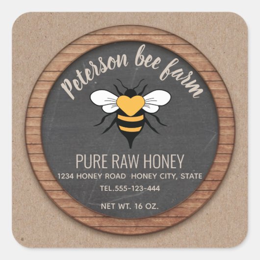 Chalkboard Kraft honeybee honey jar Vierkante Sticker (Voorkant)