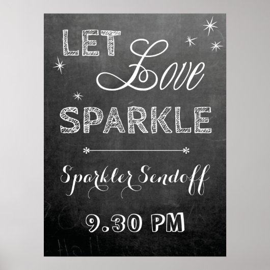 Chalkboard laat poster houden van sparkler bruilof (Voorkant)