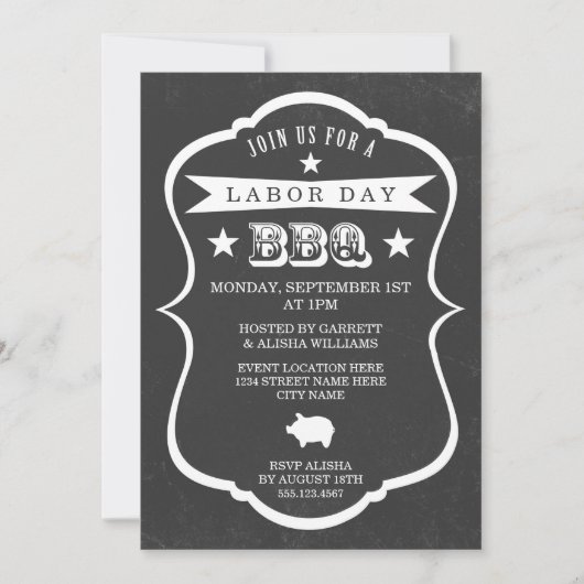 Chalkboard Labour Day Barbecue Uitnodiging (Voorkant)