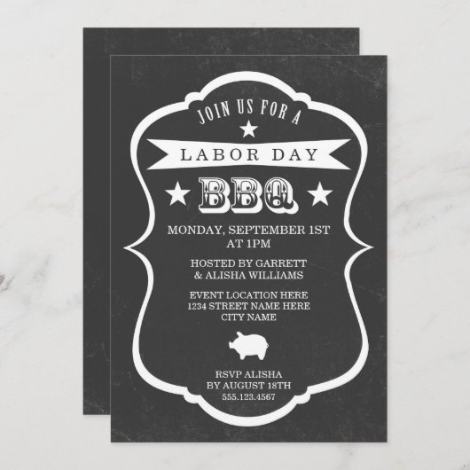 Chalkboard Labour Day Barbecue Uitnodiging (Voorkant / Achterkant)