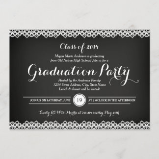 Chalkboard & Lace Graduation Party Uitnodiging