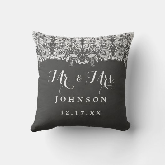 Chalkboard Lace M. et Mme la Mariage Coussin (Verso)