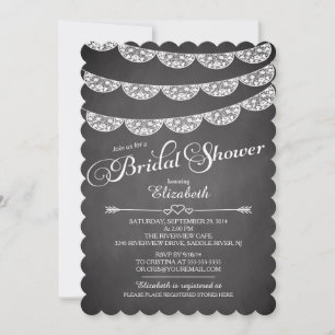Chalkboard Lace & Wood Bridal Shower Invitation Kaart