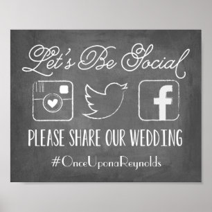 Chalkboard Laten we sociaal zijn   Twitter-hashtag Poster