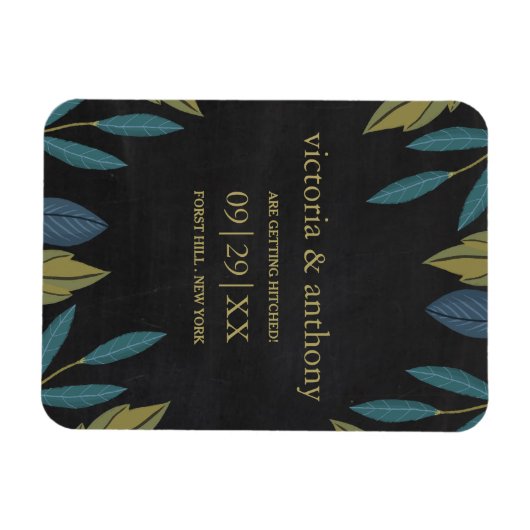Chalkboard Leaf Bruiloft Bewaar de datum Magneet (Horizontaal)