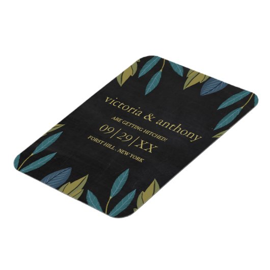 Chalkboard Leaf Bruiloft Bewaar de datum Magneet (Linkerzijde)