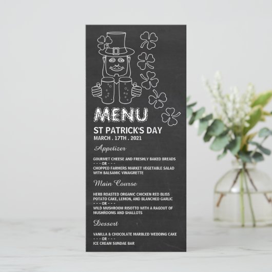 Chalkboard Leprechaun, Carte de menu St Patrick (Debout devant)